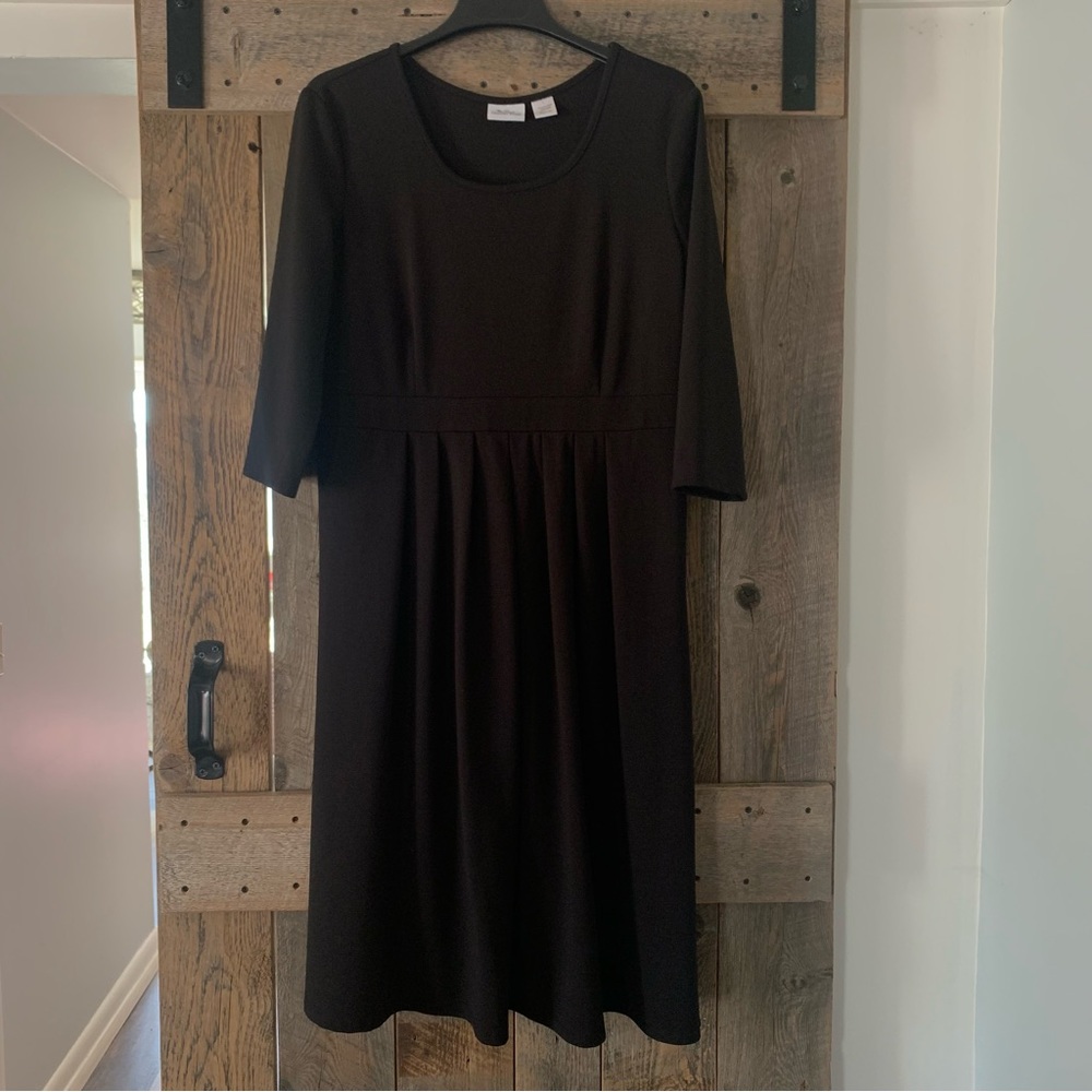 Women’s Large Black VERMONT COUNTRY STORE Long Midi Dress Half Sleeve NEW